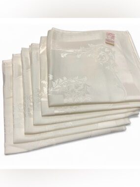 6 Vintage Ivory Damask Cloth Napkins Set w/ Original Tags – Elegant Table Linens